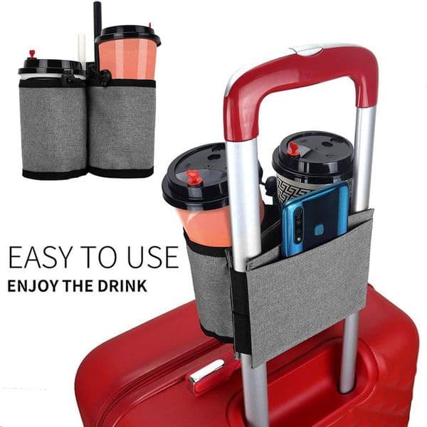TY Luggage Travel Cup Holder Portable Drink Caddy Bag Storage Bag Fits All Suitcase Handles Traveler Accessory Men Women