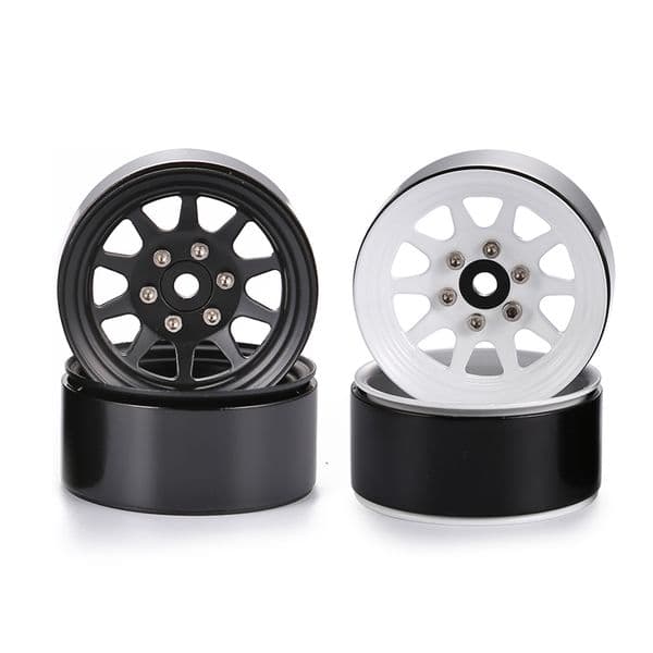 4pcs Beadlock Crawler Wheels Rims Set Aluminum Alloy Metal Beadlock Wheel Rims Hubs 1.9inch Black for Axial SCX10 RC Crawler Car