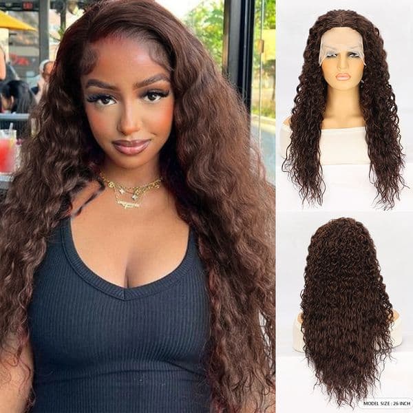 Wigs for women lace synthetic wig brown middle parted long curly hair small curly direct sales