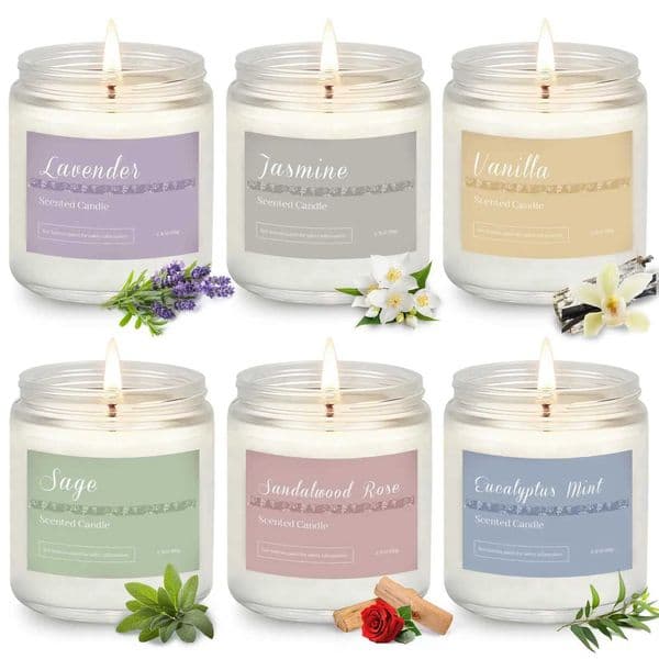 6 Pack Candles for Home Scented Aromatherapy Candles Gifts Set for Women Lavender Candle 37.8 oz 300 Hour Long Lasting CandlesXJ241112