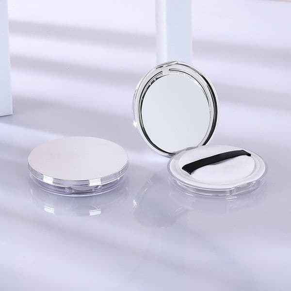 1PC Portable Ultra-thin Plastic Powder Box Loose Pot Travel Makeup Jar Sifter Container with Powder Puff Mirror