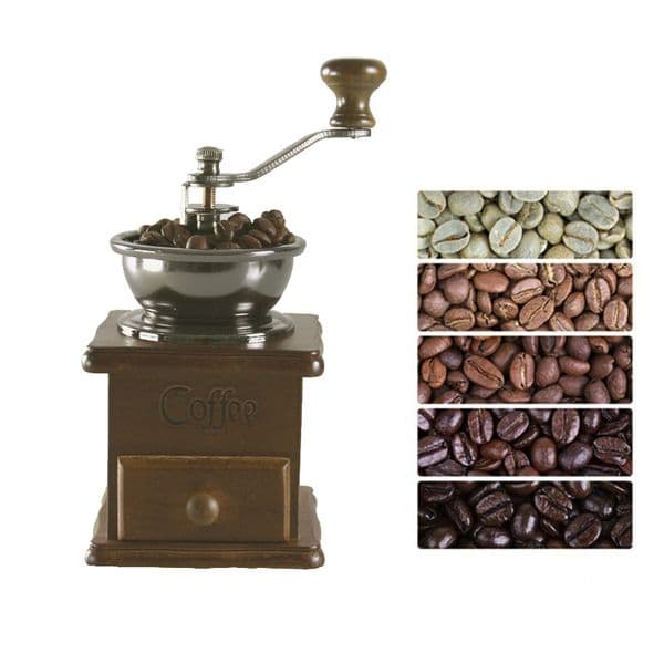 Manual Coffee Grinder, Coffee Bean Grinder, Vintage Antique Wooden Hand Coffee Burr Mill-Pear Wood Color
