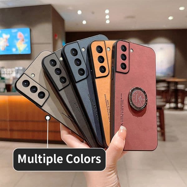 S 24 23 22 21 SheepSkin Leather Ring Holder Phone Case On For Samsung Galaxy S22 S23 S21 S20 30 Ultra Plus Fe Back Cover
