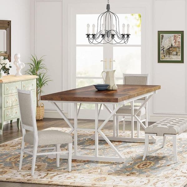 708 Inch Rectangular Wooden Dining Table Rustic Kitchen Table With Heavy Metal Legs for Dining Room Set Furniture Home