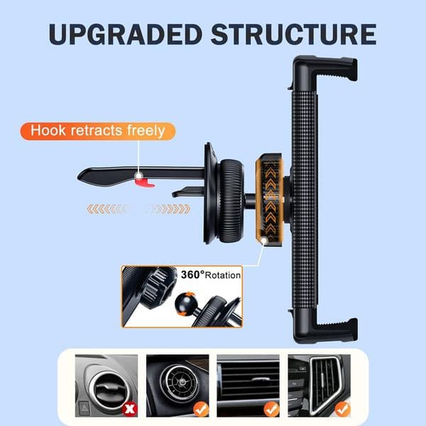 Car Tablet Holder Cell Phone Stand for Car Air Vent Clips 360 Rotating Holder Mount for iPhone iPad Pro Air Mini Samsung Z Fold
