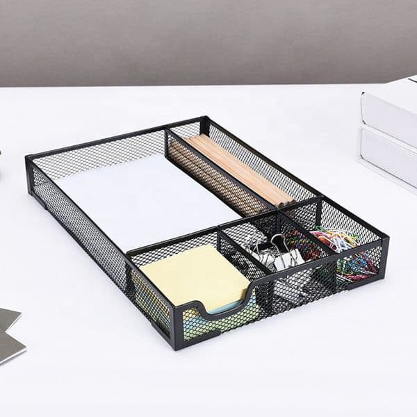 Desk Drawer Metal Organizer,5 Compartments Mesh Drawer Organizer Desk Storage Baskets, Office Supplies Desktop Storage