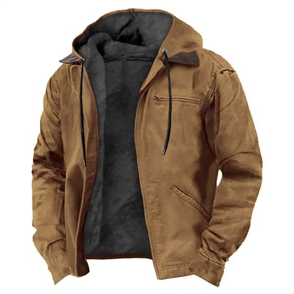 Winter Men Casual Jackets Hooded Zipper Pocket Fashion Solid Color Fleece Warm Outerwear Male Outdoor Hoodie Coats 241113