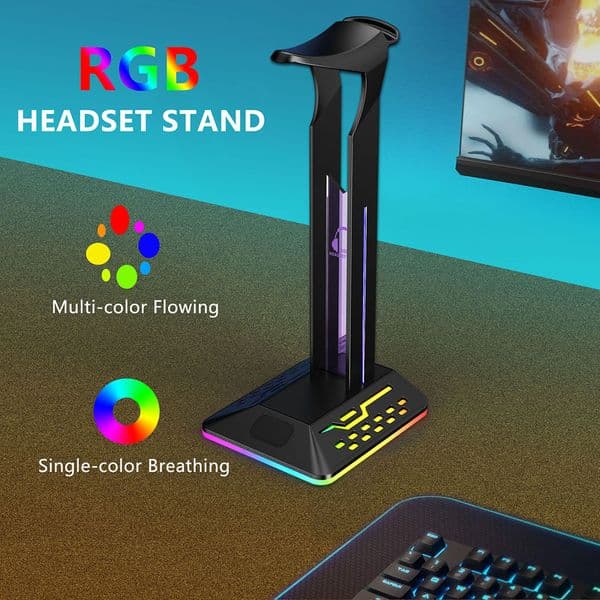 RGB RGB Headset Support Stand 2 USB Ports Removable Desktop Organizer Type-C RGB Lights Headphone Stand for Universal Headphone