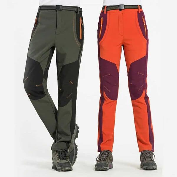 Mens Clim Trouser elastic waist button zipper flight sports pants patch work color thick plush lining activity hiking pants W241112