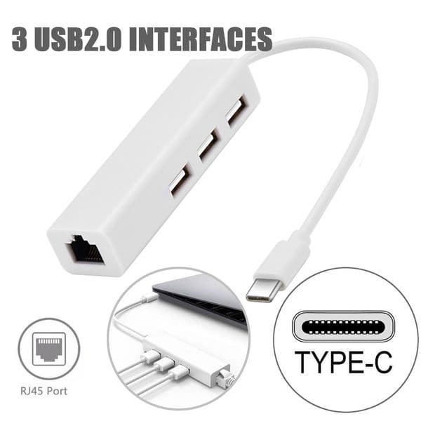 Type C 3.1 USB HUB 3 Ports To RJ45 Ethernet Network LAN Adapter USB2.0 Hub Splitter For Notebook Smartphone PC Accessories