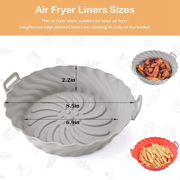 Promotion! Air Fryer Silicone Pot, 8.5 Inch Reusable Non-Stick Air Fryer Silicone Liners Fits COSORI 3.6 To 6.8QT (X-Large, Grey