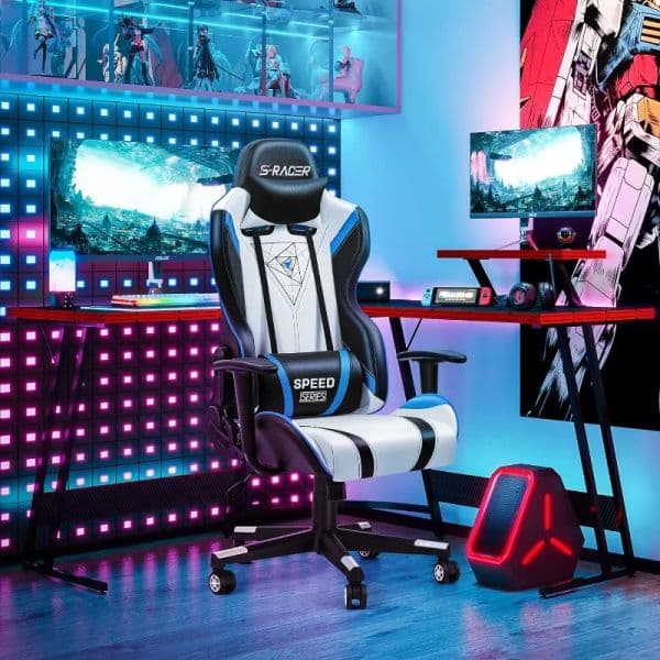 Homall Gaming Racing Office High Back PU Leather Computer Desk / Video Game Ergonomic Swivel Chair with Headrest