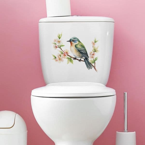 Floral Toilet Decal Removable Bird Flower Toilet Sticker Waterproof Pvc Bathroom Decal for Room Wall Art Toilet Lid Decoration