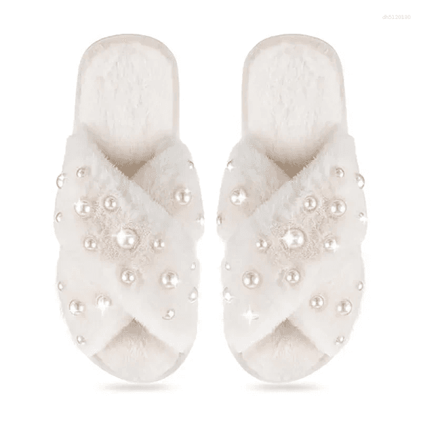 Slippers Bride Pearl For Wedding Women Fuzzy Soft Bridesmaid Bachelorette Party Supplies