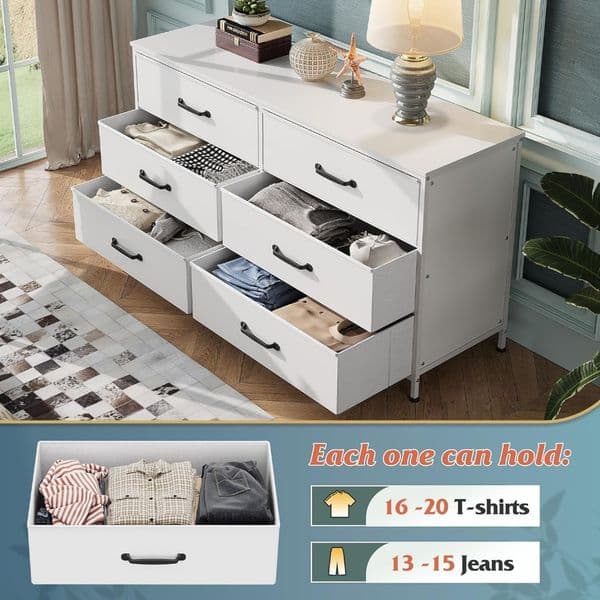 Chest of Drawers for Bedroom Living Room Fabric Dresser Drawer Wide Dresser With 6 Drawers Dressing Table Hallway Vanity Desk