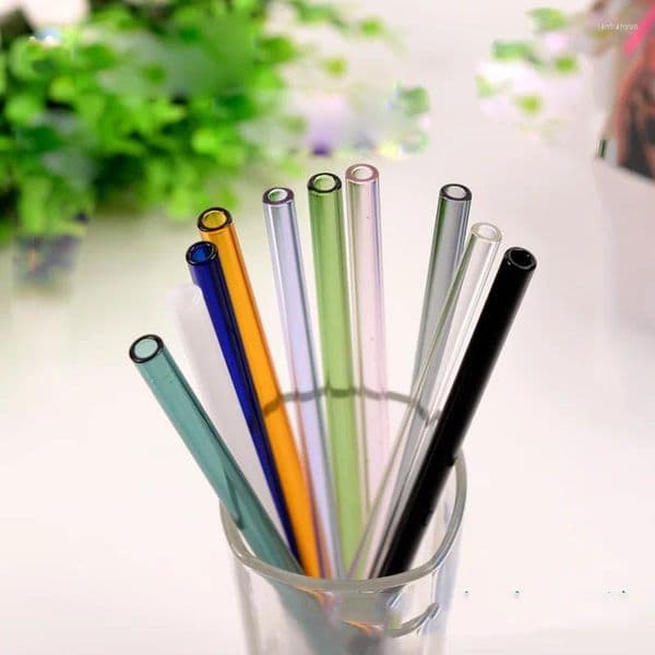 Drinking Straws 4pcs/lot Colorful Pyrex Reusable Glass 1 Straw Cleaner Brush For Bar Accessories 10 Color Options HH16201