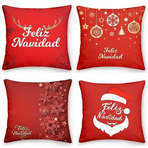 Holiday Throw Pillow Case Covers 45x45cm Set of 4 Cases Sofa Couch Christmas Winter Accent Decor Cushion Bedroom Living Room 241111