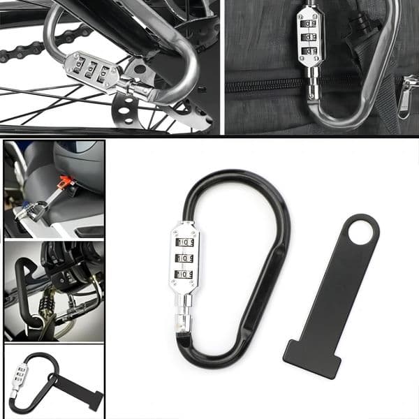 Universal Bicycle Helmet Security Locks + T BAR Fits Around Up to 1 1/2" Motorcycle Bike Scooter Handle Bars Lock