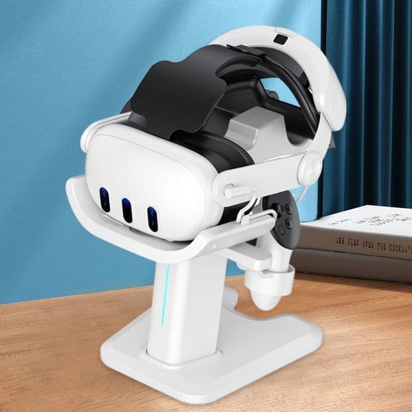 VR Glasses Rack Holder Headset Charging Dock Stable VR Headset Controller Display Bracket with LED Light for Meta Quest 3