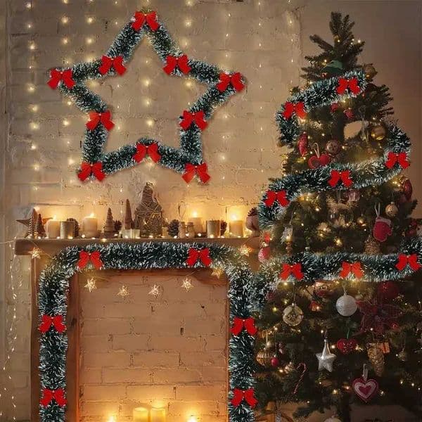 2M Christmas Tinsel Ribbon Green Vine Granite Christmas Tree Hanging Strap Pendant Ribbon Wreath Ornaments Party Home Decoration X241114