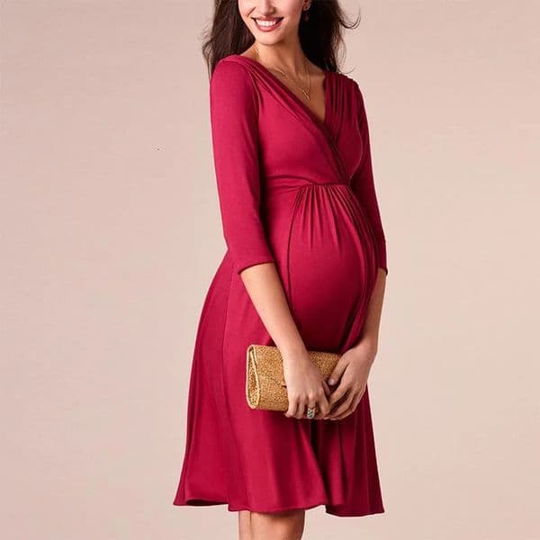 2026 New Breastfeeding Maternity Clothes For Pregnant Women Clothing Solid V-Neck Pregnancy Dresses Mother Wear Evening Dress 240408 Designer