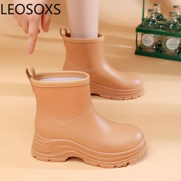 WoMen Kitchen Shoe Water Proof Velvet Thickening WoMens Work Shoes Anti-wear Keep Warm Rain Boot WoMan Anti-slip Model 241114