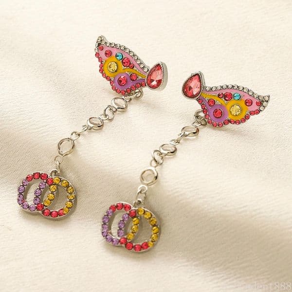 Fashion Luxury Brand Butterfly Dangle Earrings Rhinestones Pearl Earrings For Women Stud Earrings Wedding Party Jewerlry