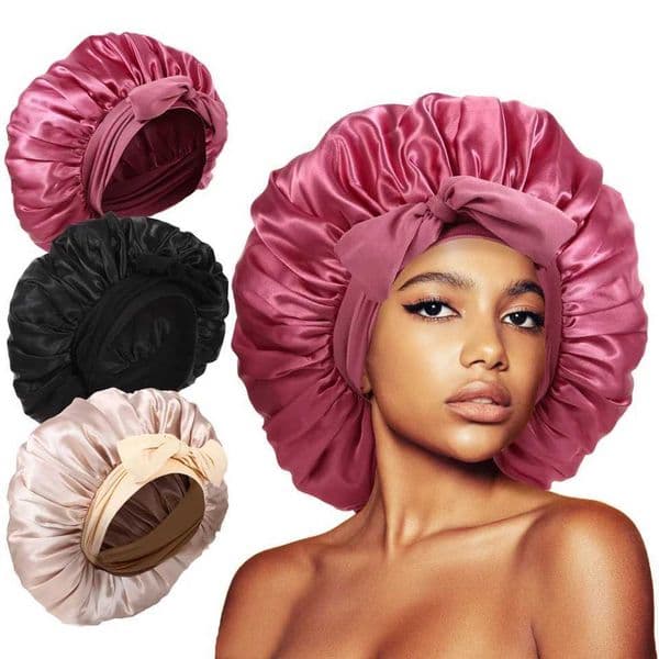 A large satin hair care cap for sleep a reusable adjustable hair cover and a sleep cap for women W241113