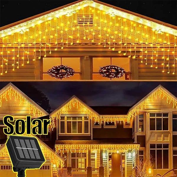 Solar powered ice string light 3.5M LED waterproof Eaves decorative light outdoor curtain ice light courtyard garden party decoration X241114