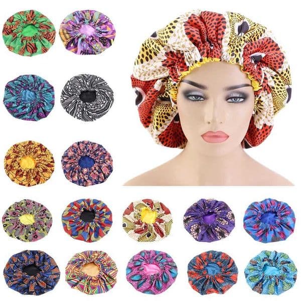 Extra Large African Print Round Hat Color Satin Sleep Hat Elastic Hair Care Hat Turban Sleep Hat New Chemical Hat W241113