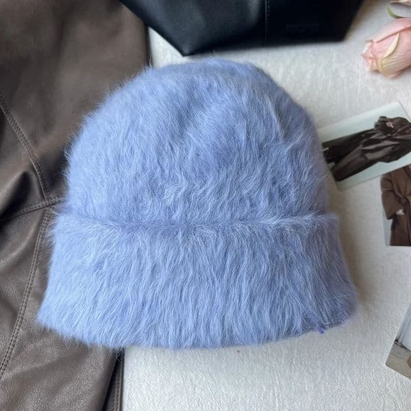 2023 Fashion Rabbit Fur Y2k Beanies for Women Soft Warm Fluffy Angola Winter Hat Female Windproof Bonnet Skullies Cap 241114