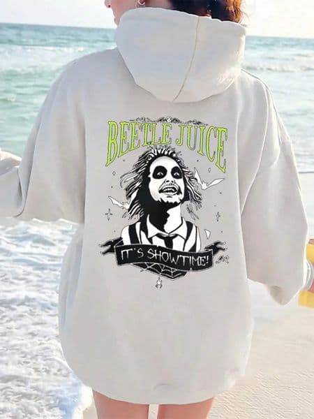 Beetle Juice Print Round Neck Hoodies Top Girls Loose Casual Funnny Sweater Fashion Womens Autumn Winter Clothing 241114