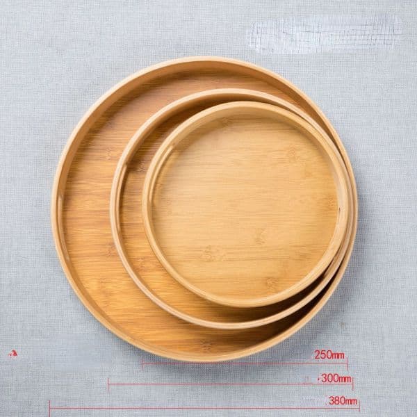 Bamboo Dinner Handle Breakfast Tea Trays Food Wooden Tray Storage Round Bar Container For Serving
