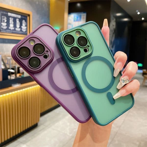 Magnetic Clear Ultra Thin Slim Matte Phone Cases for iPhone 17 air 16e 16 15 14 13 12 11 Pro Max Plus Wireless Charging Magsafe Cover with Lens Film