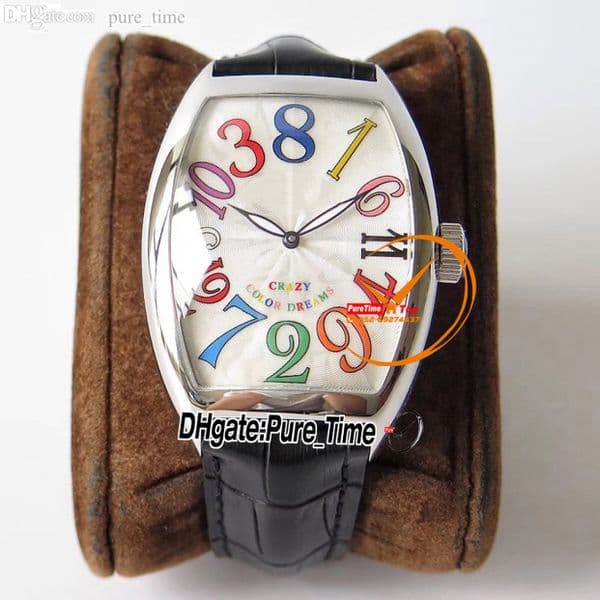 ABF 39mm Crazy Hours Color Dreams 8880 CH COL DRM FM2001 Automatic Mens Watch White Dial Black Number Markers Steel Case Leather Strap Gents Watches Pure_Time E270A