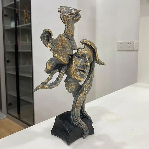 Resin Couple Mask Figurines Abstract Retro Lover Statue Home Bedroom Entrance Decoration Project Desktop Decoration Object 241113