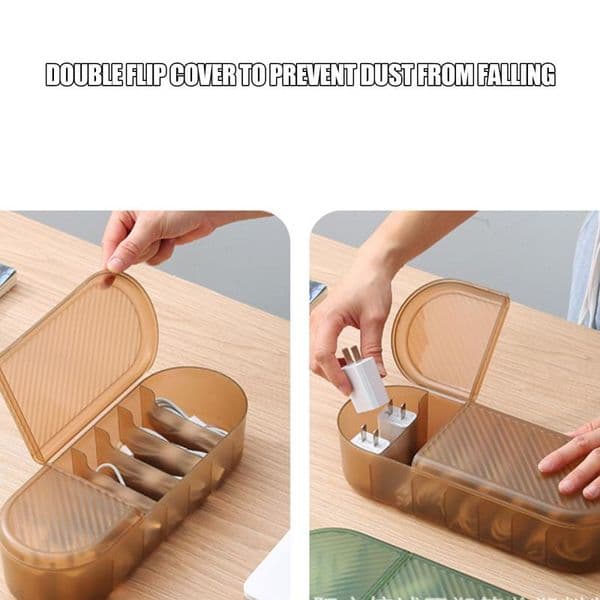 Electronics Charger Cable Storage Boxes Sturdy Power Cord Organizer Box Cable Storage Box With Double Lid And Multi-Compartment