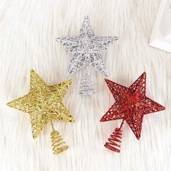 Gold and Silver Sparkling Iron Star Christmas Tree Top Decoration Merry Christmas Home New Year Party Gift 2024 Navidad W241113