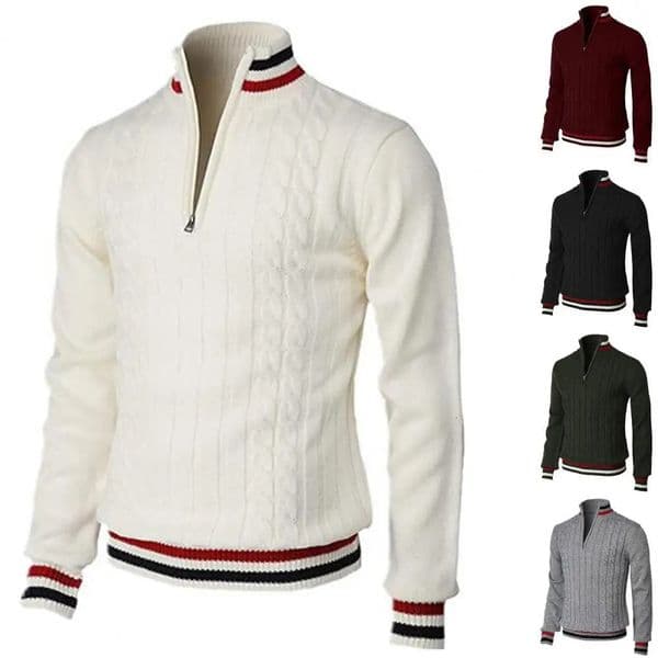 Turtleneck long sleeved zipper collar pullover sweater mens spring and autumn patch work color twisted cross street clothing 241115