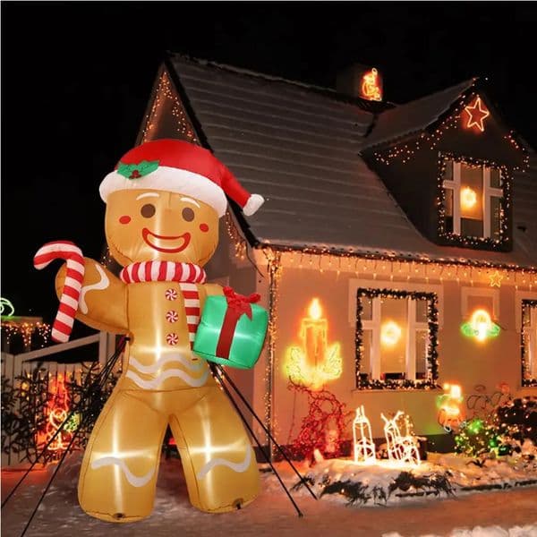 2026 8Ft/2.4M Inflatable Gingerbread Man With Gift Pack Outdoor Christmas Courtyard Decoration LED Lawn Light Free Shipping 03