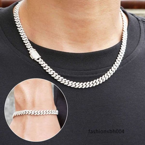 pendant necklaces fine jewelry 8mm moissanite necklace set cuban link chain sterling sier women men chain miami cubanlink