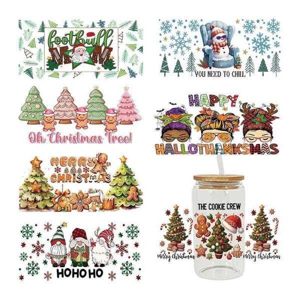 Christmas Tree UV DTF Wrap Transfer Sticker For 16Oz Glass Cup Sticker Print Waterproof Clear Smooth Diy Easy To Use D4932XJ241114