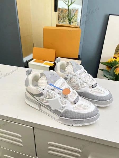 designer Skate mens womens Casual Shoes Cowhide Low Top Sports Casual Lace up Board Shoes Green Red Blue Purple Grey White Outdoor Travel