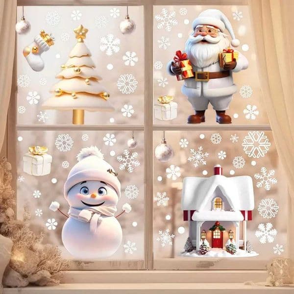 Christmas Window Stickers Easy to Remove Window Stickers Festive Santa Claus Snowflake Reindeer Decals for Glass for HolidayXJ241114