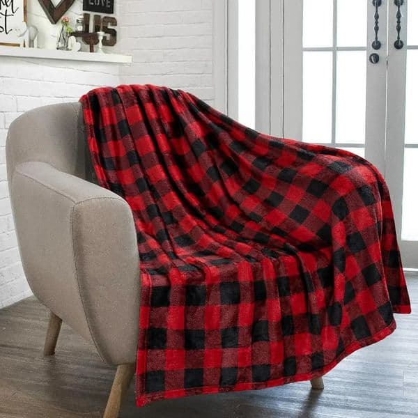 1PC Black and Red Plaid Flannel Throw Blanket Warm Soft Checkered Plaid Christmas Couch Warm Cozy Decorative Decor Gift 241115
