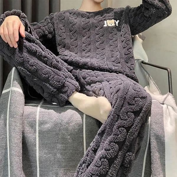 winter thick plush coral velvet mens pajamas flannel zipper sports home clothes warm mens two-piece set 241112
