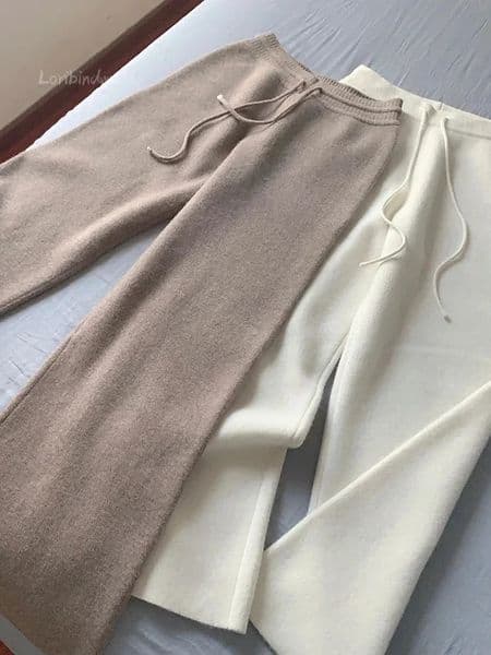 Autumn and Winter Highwaisted Loose Wool Knitted Wideleg Trousers for Women To Wear Straight Leg Moped 241116