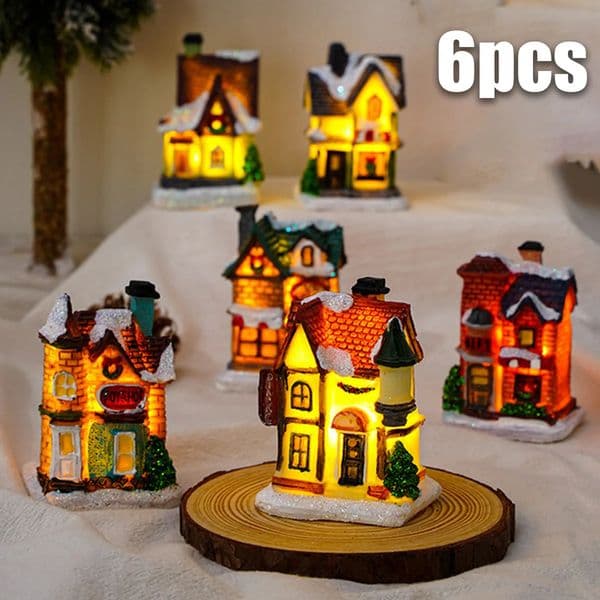 1-6 pieces of LED snow house Christmas decoration scenes rural sculptures Christmas home desktop decoration Years childrens gifts night lights 241116