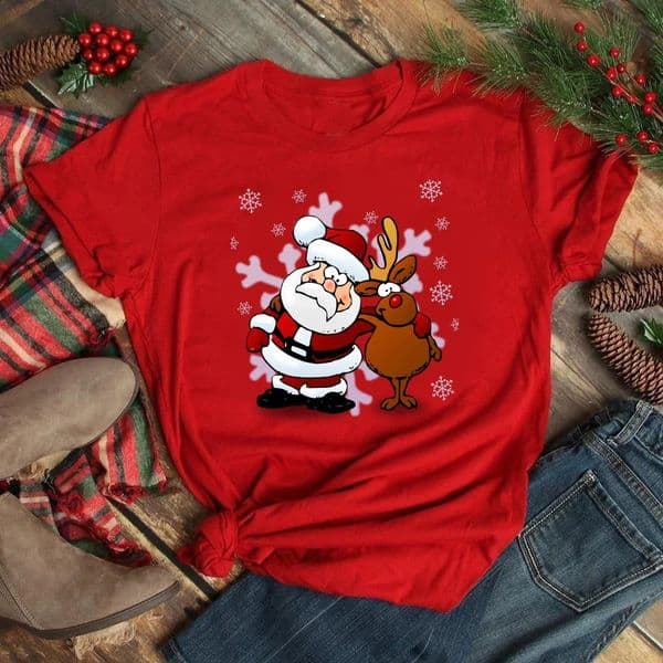 Funny Christmas Elk Printing Print Women T Shirt Short Sleeve O Neck Red Tshirt Ladies Tee Top Clothes Camisetas 241107Z