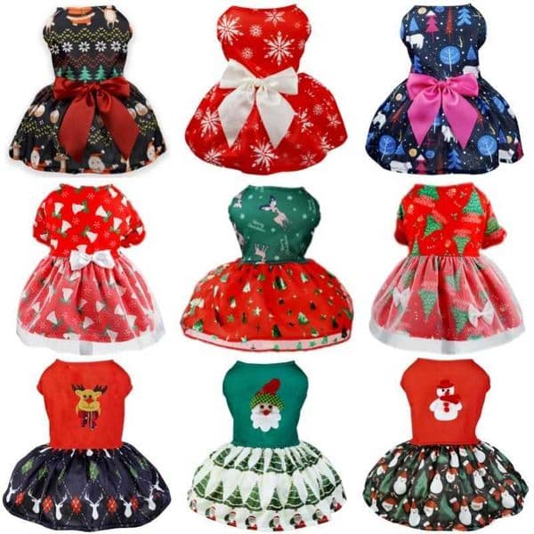 Fashionable dog clothing Christmas dog dress cute bow small dog skin sweet printed cat dress Chihuahua clothing soft pet clothing M241116